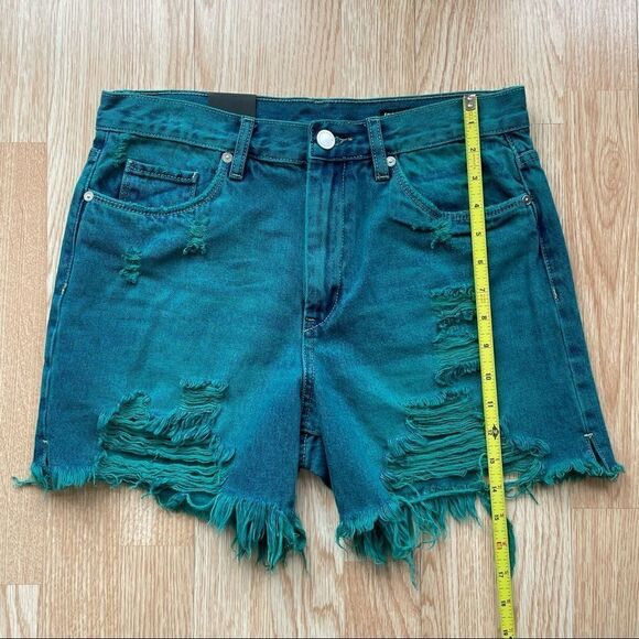 NWT Blank NYC Vintage High-Rise Blue Green Distressed Shorts - Picture 8 of 13